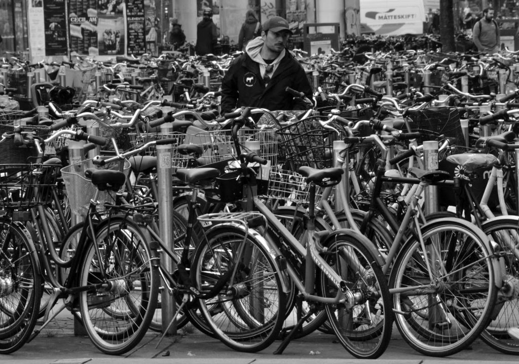 L'immagine raffigura la città di Copenhagen invasa da biciclette.